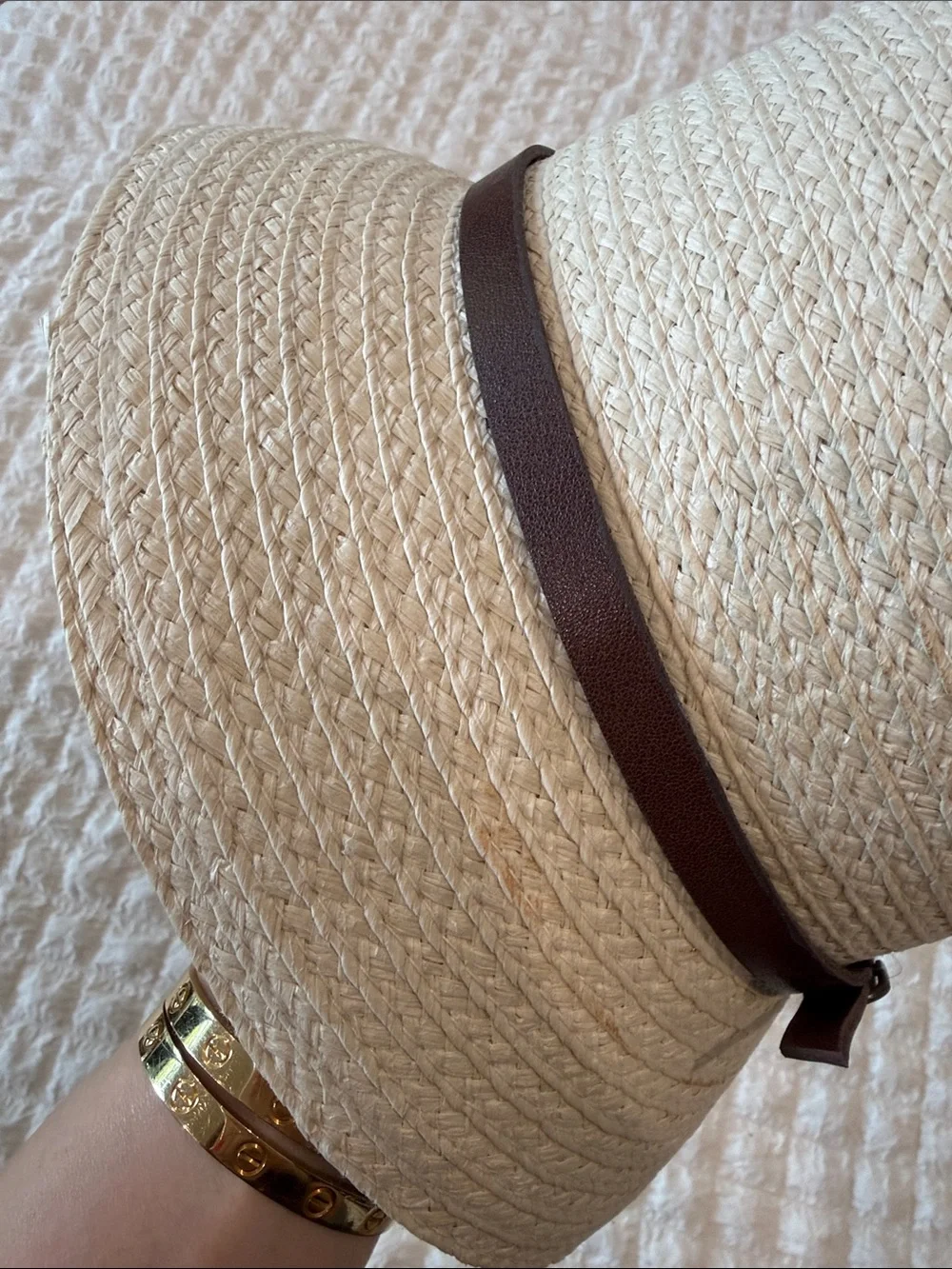 Liz Claiborne Cream Braided Straw Hat with Brown Belt